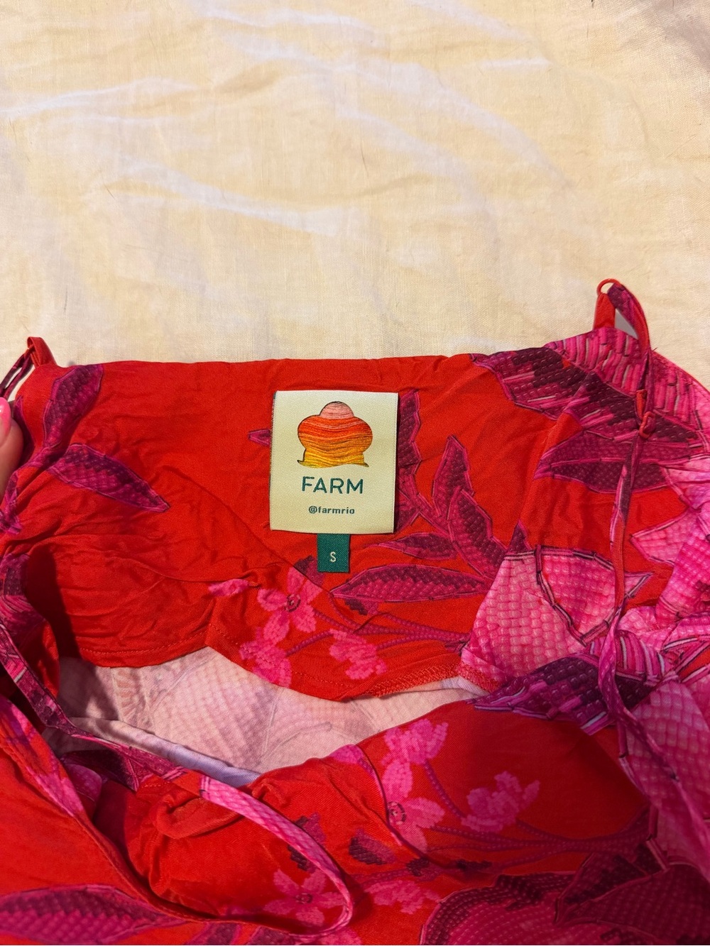 Farm Rio Summer Fruit Maxi Slip Dress - Red with Pink Floral - Picture 3 of 6